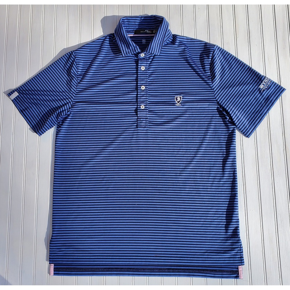 Ralph Lauren RLX Size‎ Medium Golf Blue Striped Polo Wicking Stretch